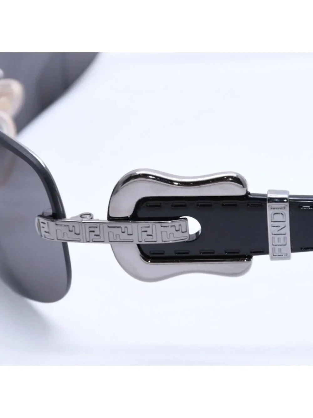 Fendi Half Rim Sunglasses Eyewear 060 Belt Temple Black